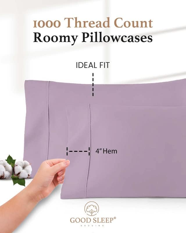 1000 TC Lavender Standard Pillowcases Set of 4 100% Egyptian Cotton Pillow Cases with Long Staple Cotton & Sateen Weave, Silky Soft Hotel - Like Bed Pillow Covers for Comfy Sleeping, Snug Fit