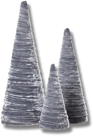 Your Heart's Content Set of 3 Velvet Trees Silver, Modern Valentine Tree Tabletop, Elegant Holiday Entryway, Winter Home Centerpiece, Artisan Farmhouse Accent, Cozy Gift for (Silver)