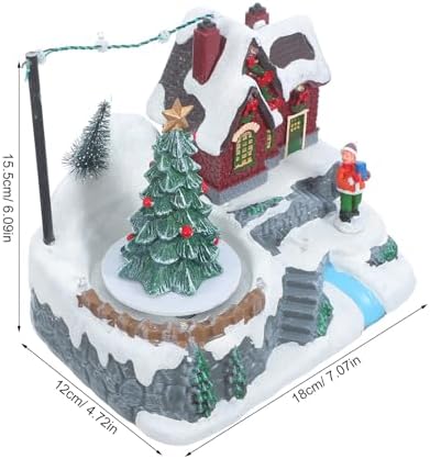 Christmas Musical Decoration Rotating Resin Snow House Revolving Christmas Tree Music Box Ornament Winter Village Tabletop Decor for Festival Party(Rotating Tree)