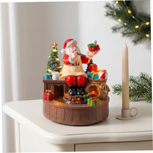 Santa Workshop Rotating Resin Music Box with LED Light up Ornament