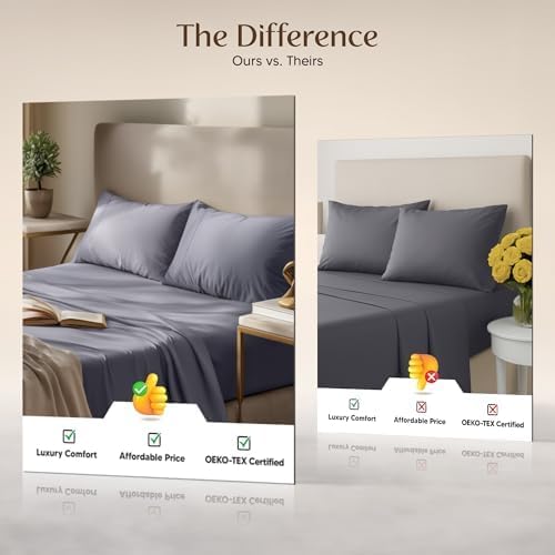 Utopia Bedding California King Size Sheet Set – 4 Piece Bed Sheets, Soft and Breathable Microfiber, Includes 1 Fitted Sheet, 1 Flat Sheet and 2 Pillowcases – Oeko Tex (Grey)