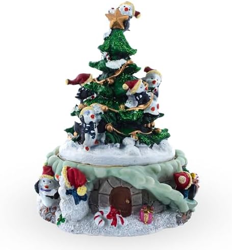 Animated Musical Penguin Christmas Tree Figurine - Rotating Music Box