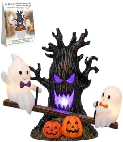Animated Seesaw Ghost Plug in LED Night Light Halloween Lights with Spooky Tree Pumpkin Design Decor 3D Cute Halloween Ghost Light 2026 New Halloween Pumpkin Trees Lamp Table Lamps