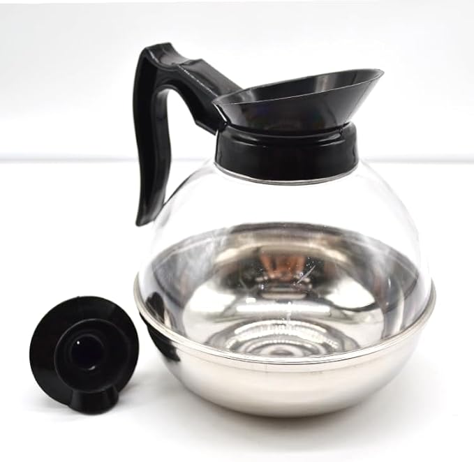 1 Pack Commercial Coffee Decanter 64oz 1.8L 12 Cup (Black), Polycarbonate Plastic Body with Stainless Steel Bottom & Ergonomic Handle, Perfect for Serving Coffee at various commercial occasions