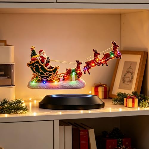 Floating Santa Sleigh with Reindeer, Magnetic Levitation LED Ornament