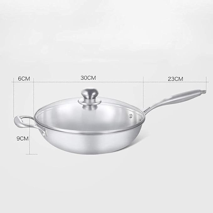 Saupan Skillet Pan 304 Stainless Steel 30CM Caliber Frying Pan Cooking Pot Nonstick Cookware Kitchen Pot Gas Induction Cooker Dishwasher Safe with Lid Frying Pa