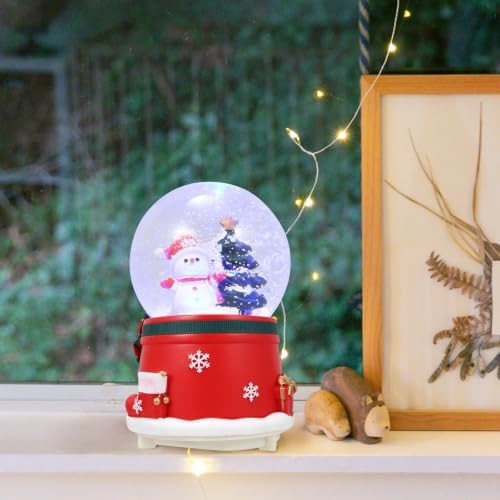 Cabilock Christmas Music Crystal Ball Rotating Music Box with Lighted Xmas Ornament for Home Decor