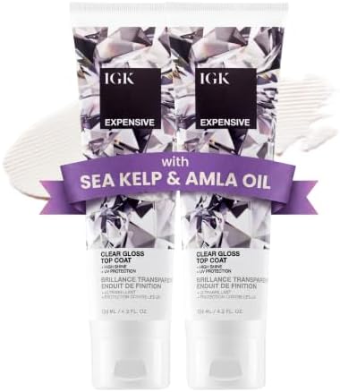 IGK Expensive Clear Gloss Top Coat, High Shine Hair Gloss Treatment, 2 Pack
