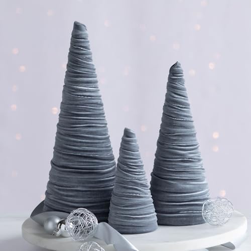 Set of 3 Gray Velvet Trees, Winter Wedding Centerpiece, Modern Valentine Accent, Elegant Entryway, Office Bookshelf, Cozy Handcrafted Gift for (Gray)