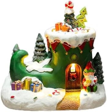 Holiday Seasonal Musical House Resin Ornament with Colorful LED Light Christmas Rotating Figurines Statue Desktop Decors LED Light Christmas Ornament