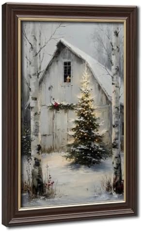 Rustic Christmas Barn Poster Winter Farmhouse Snow Landscape Wall Art