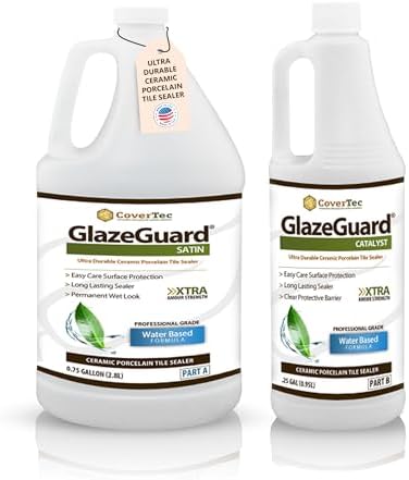 GlazeGuard Satin Floor Sealer Wall Sealer for Ceramic, Porcelain, Stone Tile Surfaces (1 Gal -Prof Grade (2) Part Kit