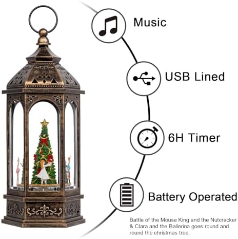 12.8'' Rotating Nutcracker Suite Scene Musical Lighted Christmas Tree Snow Globe Water Lantern with Swirling Glitter Decoration