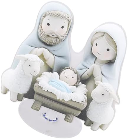 Creative Flat Nativity Sculpture Display with Base for Shelf Mantels Christmas Party Rotating Acrylic Ornament