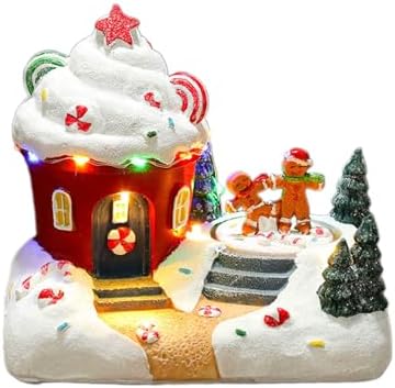 Holiday Seasonal Musical House Resin Ornament with Colorful LED Light Christmas Rotating Figurines Statue Desktop Decors LED Light Christmas Ornament