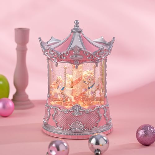 Carousel Christmas Snow Globes Lantern, Shatterproof 10 Songs Music Box