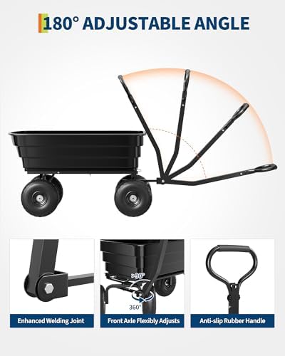 Heavy-Duty 1200 lb (125L) 10 Cu.Ft. Poly Garden Dump Cart with 180° Pivot Handle, 13" No-Flat Tires & Quick-Release Dump – All-Terrain Yard Cart in Black