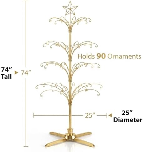 HOHIYA 74" Rotating Ornament Display Tree 90 Hooks Chrome Silver