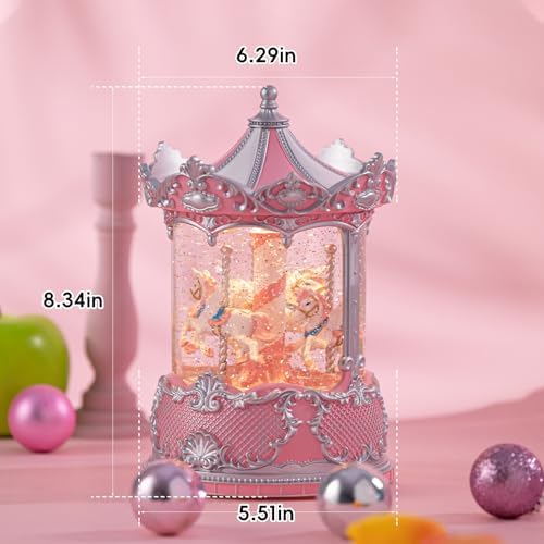 Carousel Christmas Snow Globes Lantern, Shatterproof 10 Songs Music Box