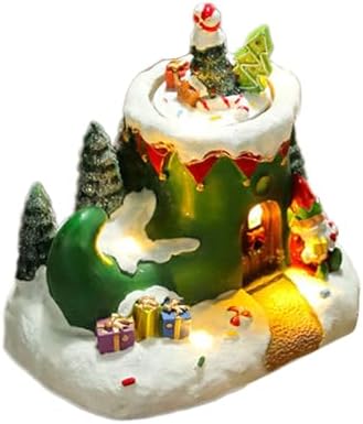 Holiday Seasonal Musical House Resin Ornament with Colorful LED Light Christmas Rotating Figurines Statue Desktop Decors LED Light Christmas Ornament
