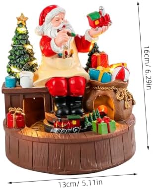 Rotating Resin Santa Claus Musical Christmas Light Box with LED Warm Light and Moving Train Figurine, Battery Operated for Indoor Holiday Celebrations and Festive Home Décor