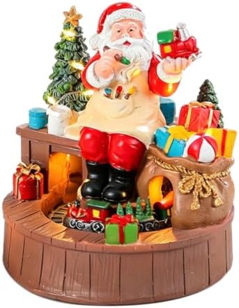 Santa Workshop Rotating Resin Music Box with LED Light up Ornament