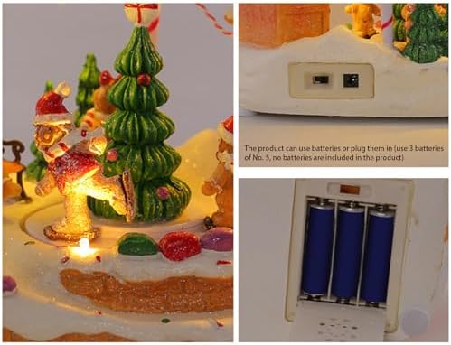 LED Light Christmas Village Scene with Rotating Train Musical Lighted Collection Figurines for Home Decors Musical Village Houses Figurine