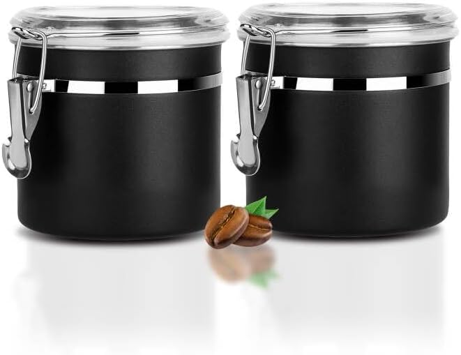 Walktosun Stainless Steel Food Container with Clear Lids Airtight Storage Container Stackable Small Canisters Kitchen Pantry Storage for Cereal, Snacks, Candy, Herbs, Spices, Sugar, Tea (1.2L Black)