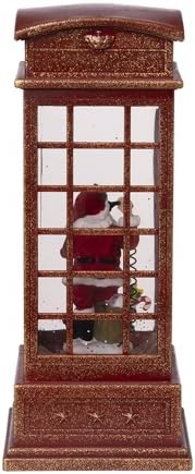 Christmas Water Spinning Santa Phone Booth Decor: Lighted Holiday Table Centerpiece with Rotating Santa Figure - Festive Home Display for Christmas Collections & Seasonal Traditions