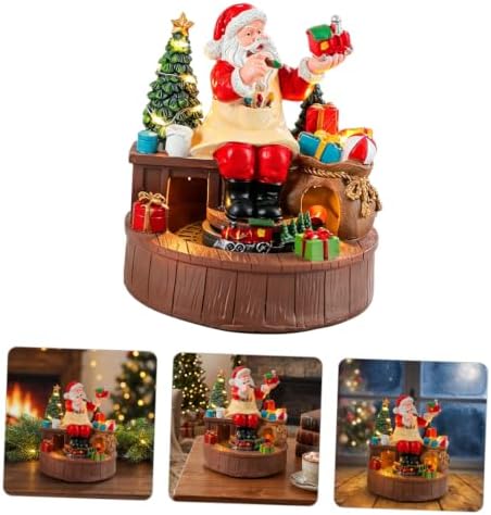 COHEALI Christmas Santa Music Box with Built-in Melody and Rotating Train Figurine, Resin Battery Operated LED Lighted Tabletop Holiday Decor for Indoor Christmas