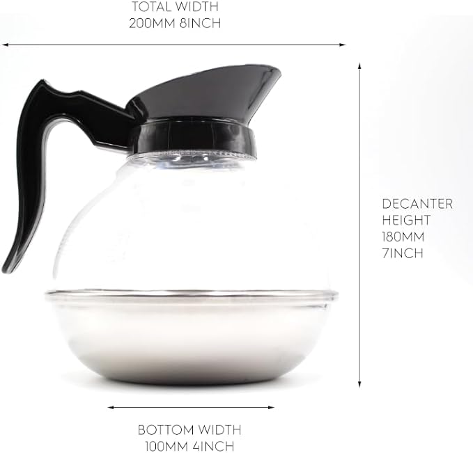 1 Pack Commercial Coffee Decanter 64oz 1.8L 12 Cup (Black), Polycarbonate Plastic Body with Stainless Steel Bottom & Ergonomic Handle, Perfect for Serving Coffee at various commercial occasions