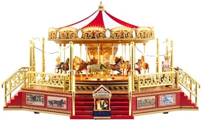 Mr. Christmas Gold Label Animated and Musical Carousel, Christmas Decoration, LED Lights, Plays 50 Songs, 8 Inch, Red