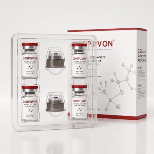CONPUVON™ Youthful Collagen Hydrating Serum Cosmetic Applicator Kit, 4 Vials + 2 Cosmetic Tips (0.25mm), Collagen Peptides, 4-Week Skincare Routine, Hydrating Skincare Set, All Skin Types