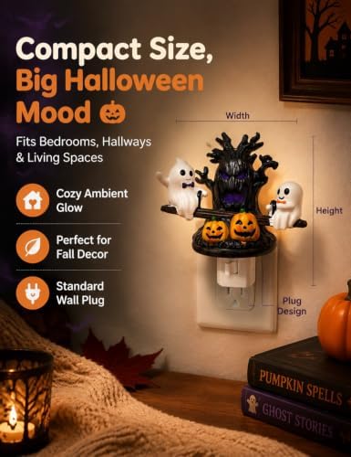 Halloween Spooky Tree Ghost Night Light LED Purple Glow Nightlight