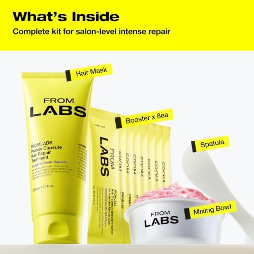 FROMLABS Deep Conditioning Protein Hair Mask Duo Set for Damaged Hair | Keratin Repair Treatment for Dry, Frizzy, Bleached & Color Treated Hair | For Curly, Wavy & Straight Hair | Korean Hair Care