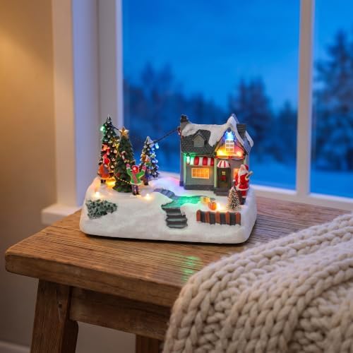 Lighted Christmas Cottage House, Animated Musical Snowy Cottage Sculpture