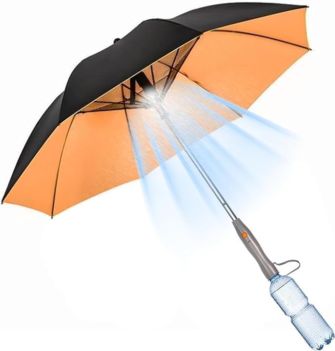 3 in 1 Umbrella with Fan and Mister, Misting Umbrella with Fan (Yellow,Battery)