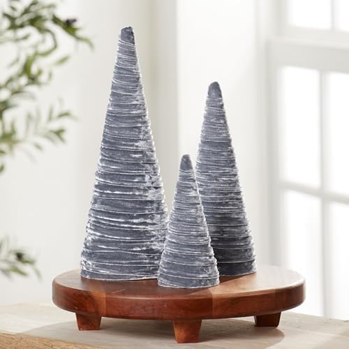 Your Heart's Content Set of 3 Velvet Trees Silver, Modern Valentine Tree Tabletop, Elegant Holiday Entryway, Winter Home Centerpiece, Artisan Farmhouse Accent, Cozy Gift for (Silver)