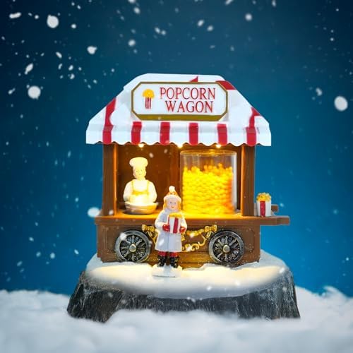 Avilia Pop Corn Christmas Shop Animated with LED Lights - Ideal for Unique Home Decoration During Christmas Parties - Hand Painted and Suitable for All Types of Furnishings 14 x 14.5 x 10 cm