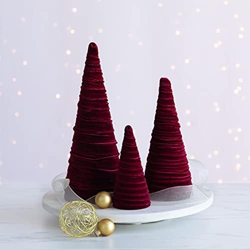 Set of 3 Burgundy Velvet Trees (Burgundy)
