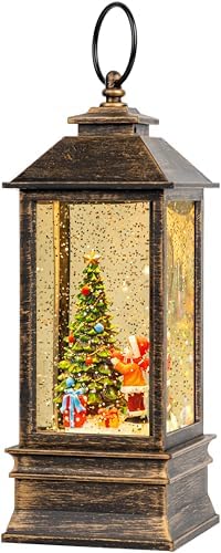 10'' Snow Globe Christmas, Musical Lighted Water Lantern with Swirling Glitter Decoration for Christmas Home, Living Room, Battery Operated or USB Powered (Christmas Tree)