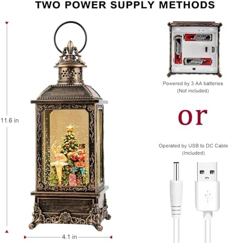VISFLAIR Christmas Snow Globe Nutcracker Lantern, Musical Lighted Nutcracker & Ballerina Water Lantern Swirling Glittering Home Decoration and Gift, Battery Operated or USB Powered