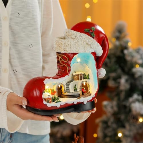 Lighted Christmas Houses Music Box Christmas Village Display with Light and Motion in Boot Form, USB or Battery Use, Ind