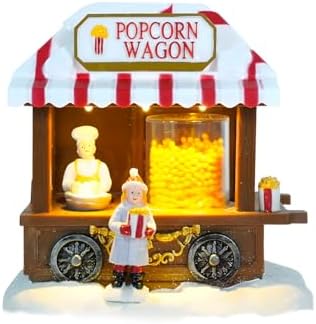 Avilia Pop Corn Christmas Shop Animated with LED Lights - Ideal for Unique Home Decoration During Christmas Parties - Hand Painted and Suitable for All Types of Furnishings 14 x 14.5 x 10 cm