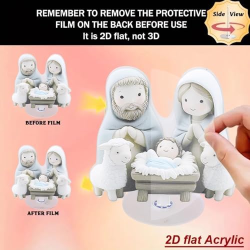Creative Flat Nativity Sculpture Display with Base for Shelf Mantels Christmas Party Rotating Acrylic Ornament