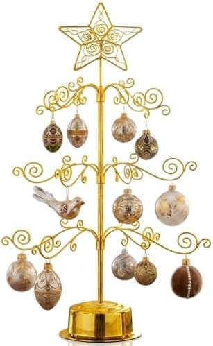 HOHIYA 24" Rotating Ornament Display Tree 36-Hook Metal Gold Stand