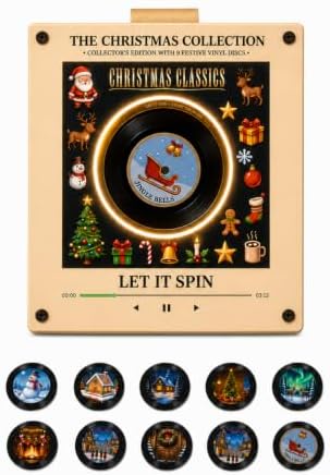 Christmas Mini Vinyl Player with 9 Records, NFC Fridge Magnet (A1PC)
