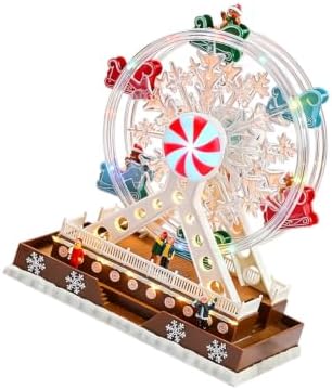 Indoor Christmas Ferris Wheel Centerpiece Music Box with Lights, Festive Table Decor for Entryway Mantel or Counter Musical Box Rotate Christmas Music Ferris Wheel Lighted Tabletop Decor Indoor Usb