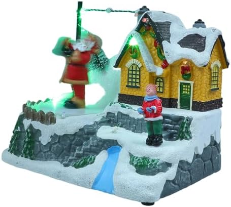 Christmas Music Box Ornament Lighted Snow House Collectible Decor