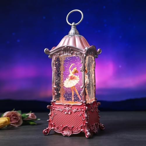 Ballerina Christmas Snow Globes Lantern, Rotating Shatterproof Music Box